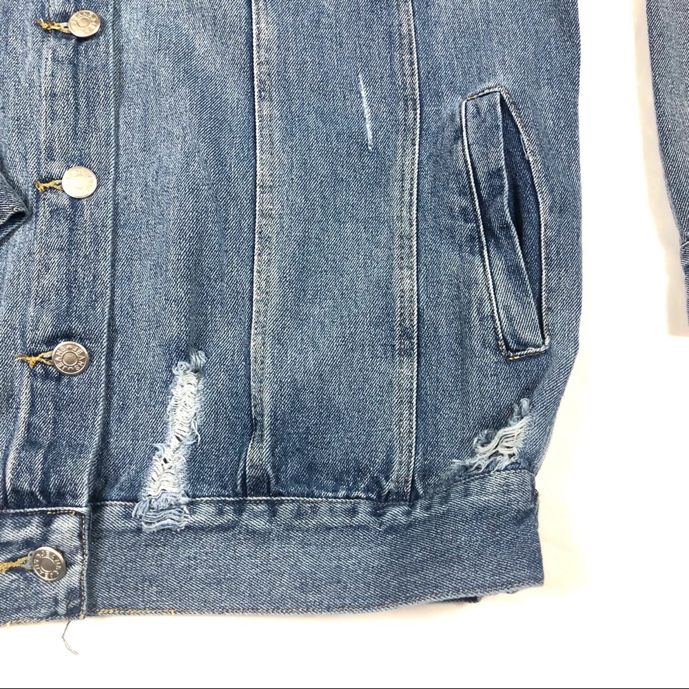 Women’s Distressed Floral Appliqués Denim Jacket L - Picture 6 of 16